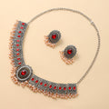 Vintage Bohemian Antique Silver Alloy Zircon Round Pearl Tassel Statement Stud Jewelry Set Earrings view 5
