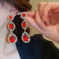 Alloy Rhinestone Flower Teardrop Stud Earrings With Silver Pins Chic Vintage Women's Jewelry view 2