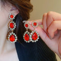 Alloy Rhinestone Flower Teardrop Stud Earrings With Silver Pins Chic Vintage Women's Jewelry view 3