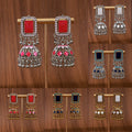 Vintage Bohemian Alloy Rhinestone Enamel Dome Jhumka Ball Bead Tassel Statement Drop Earrings view 1