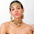 Vintage Bohemian Gold Alloy Round Rhinestone Crystal Jhumka Dangle Statement Jewelry Set Earrings view 3