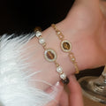 Maillard Style Geometric Faux Pearl Rhinestone Oval Bangle For Women French Vintage Palace Jewelry view 1