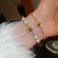 Maillard Style Geometric Faux Pearl Rhinestone Oval Bangle For Women French Vintage Palace Jewelry view 4
