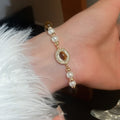 Maillard Style Geometric Faux Pearl Rhinestone Oval Bangle For Women French Vintage Palace Jewelry view 3