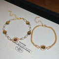 Maillard Style Geometric Faux Pearl Rhinestone Oval Bangle For Women French Vintage Palace Jewelry view 2