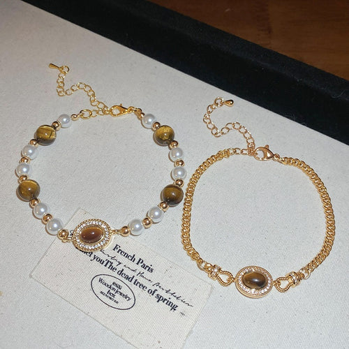 Maillard Style Geometric Faux Pearl Rhinestone Oval Bangle For Women French Vintage Palace Jewelry