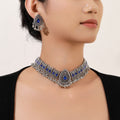 Vintage Bohemian Alloy Rhinestone Blue Teardrop Beaded Ethnic Statement Dangle Earrings view 1