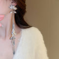 Metal Leaf Tassel Drop Earrings Chic Light Luxury Statement Stud Earrings For Women view 3