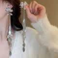 Metal Leaf Tassel Drop Earrings Chic Light Luxury Statement Stud Earrings For Women view 1