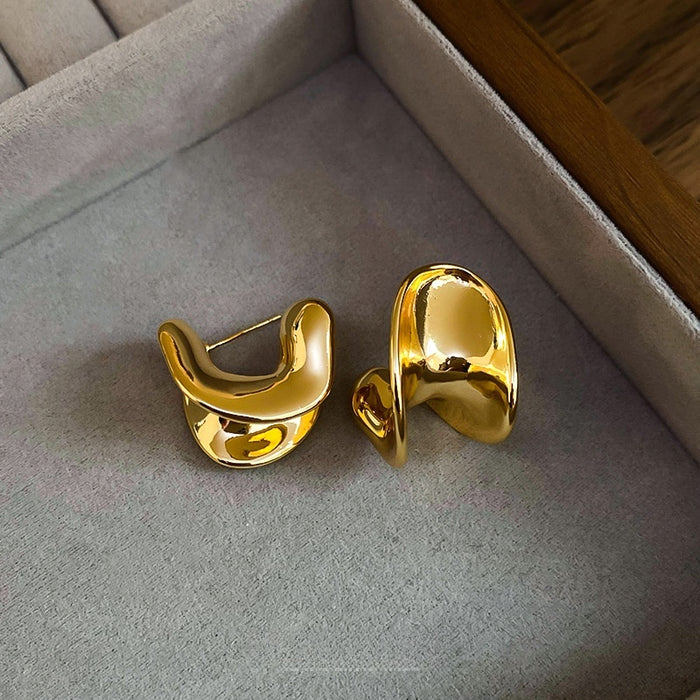 Real Gold Plated Metal C-Shaped Letter Stud Earrings With Silver Posts, Chic Minimalist Jewelry