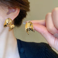 Real Gold Plated Metal C-Shaped Letter Stud Earrings With Silver Posts, Chic Minimalist Jewelry view 2