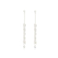 Elegant Silver Needle Square Bead Pearl Chain Tassel Front Back Wear Luxury Women's Drop Earrings view 5