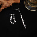 Elegant Silver Needle Square Bead Pearl Chain Tassel Front Back Wear Luxury Women's Drop Earrings view 1