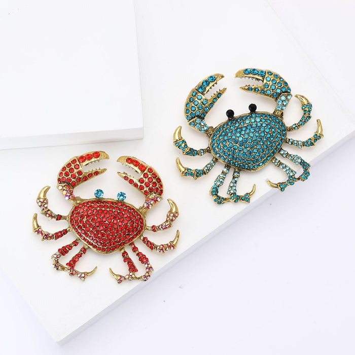 Alloy Full Rhinestone Crab Brooch Pin For Suits And Sweaters