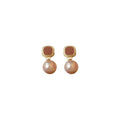 Light Luxury Geometric Square Faux Pearl Stud Earrings With Silver Pins Vintage Enamel Design view 5