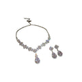 Copper Zircon Teardrop Diamond Shape Stud Earrings Collarbone Necklace Jewelry Set view 5