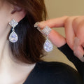 Copper Zircon Teardrop Diamond Shape Stud Earrings Collarbone Necklace Jewelry Set view 4
