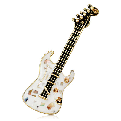 Front product view of the guitar brooch pin in gold and black