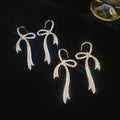 Gold Plated Copper Sparkling Zircon Bow Drop Earrings Light Luxury Fashion Jewelry view 4