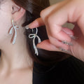 Gold Plated Copper Sparkling Zircon Bow Drop Earrings Light Luxury Fashion Jewelry view 3