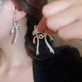 Gold Plated Copper Sparkling Zircon Bow Drop Earrings Light Luxury Fashion Jewelry view 1