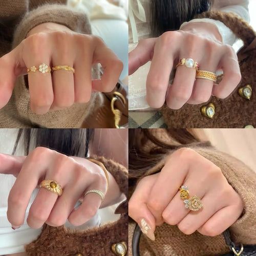 Vintage Zircon Diamond Iris Flower Wide Open Ring For Women