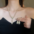 Light Luxury Snake Rhinestone Faux Pearl Necklace And Earrings Jewelry Set view 1