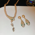 Light Luxury Snake Rhinestone Faux Pearl Necklace And Earrings Jewelry Set view 2