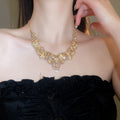 Luxury Alloy Waterdrop Rhinestone Necklace And Earrings Jewelry Set Vintage Sparkling Collarbone Style view 3