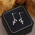 Luxury Silver Needle Chain Cross Cross Pendant Rhinestone Simple Korean Stud Drop Earrings view 2