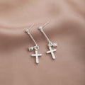 Luxury Silver Needle Chain Cross Cross Pendant Rhinestone Simple Korean Stud Drop Earrings view 4