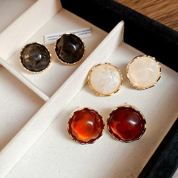 Alloy Round Pleated Stud Earrings For Women French Vintage Geometric Light Luxury Style