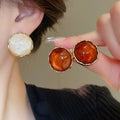 Alloy Round Pleated Stud Earrings For Women French Vintage Geometric Light Luxury Style view 2