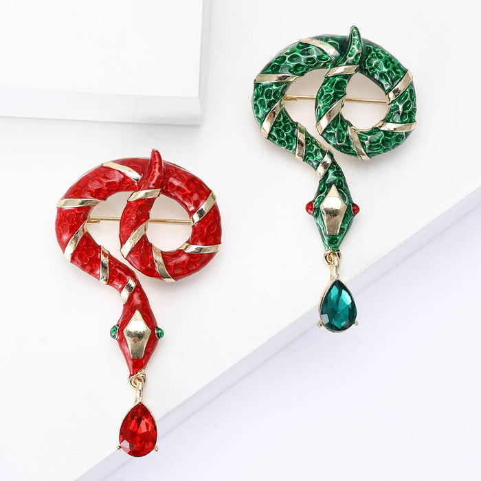 Metal Alloy Enamel Rhinestone Python Brooch Pin For Apparel