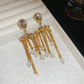Chic Faux Pearl Teardrop Flower Tassel Drop Earrings With Rhinestone Silver Needle view 2