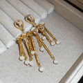Chic Faux Pearl Teardrop Flower Tassel Drop Earrings With Rhinestone Silver Needle view 4