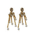 Chic Faux Pearl Teardrop Flower Tassel Drop Earrings With Rhinestone Silver Needle view 5
