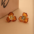 Vintage Amber Resin Flower Studs With Gold Alloy Petal Center Luxury Autumn Maillard Style Women's Earrings view 2