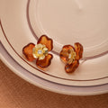 Vintage Amber Resin Flower Studs With Gold Alloy Petal Center Luxury Autumn Maillard Style Women's Earrings view 4