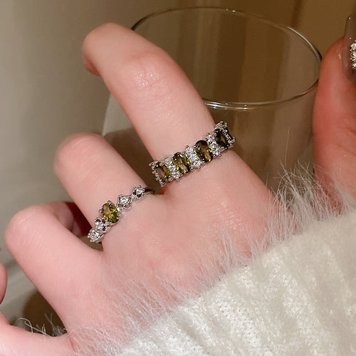 Vintage Rhinestone Oval Open Ring With Luxury Design For Women
