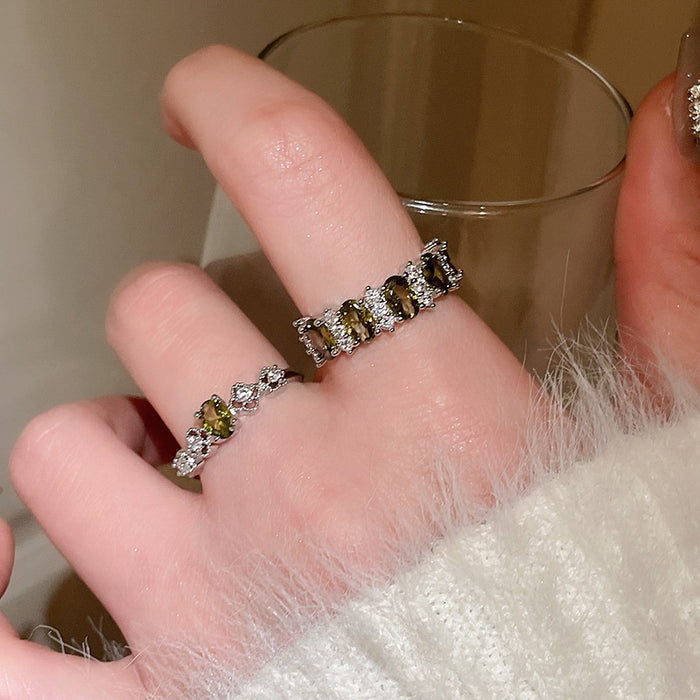 Vintage Rhinestone Oval Open Ring With Luxury Design For Women