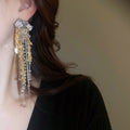 Chic Alloy Rhinestone Flower Wheat Chain Tassel Earrings With Silver Posts For Women view 4