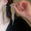 Chic Alloy Rhinestone Flower Wheat Chain Tassel Earrings With Silver Posts For Women view 2