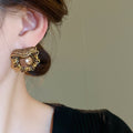 Vintage Flower Rhinestone Faux Pearl Stud Earrings With Silver Posts For Women view 4