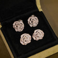 Light Luxury Copper Rhinestone Camellia Flower Clip-on Earrings For Women view 3