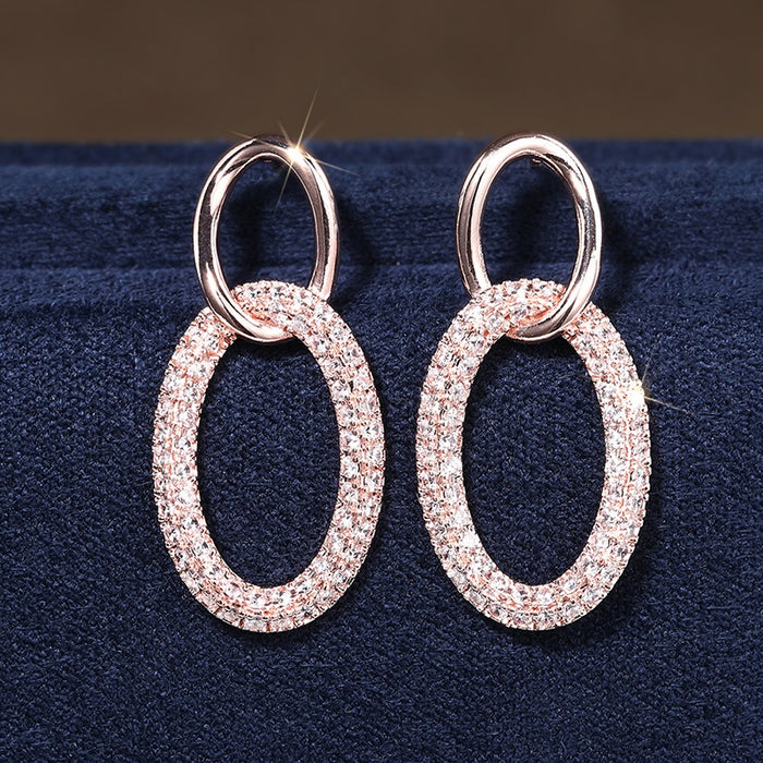 Electroplated Metal Geometric Hollow Women's Earrings, Micro Paved Zircon Elegant Niche Jewelry