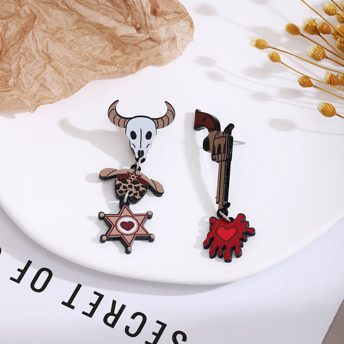 Creative Western Cowboy Guitar Cactus Hat Acrylic Enamel Drop Dangle Fashion Statement Earrings