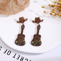 Creative Western Cowboy Guitar Cactus Hat Acrylic Enamel Drop Dangle Fashion Statement Earrings view 3