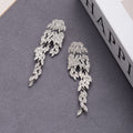 Elegant Silver Needle Rhinestone Leaf Feather Tassel Stud Earrings For Women Luxury Fashion Earrings view 4