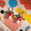 Cute Forest Mushroom Pendant Alloy Huggie Hoop With Colorful Enamel Beads Sweet Fresh Women Earrings view 2